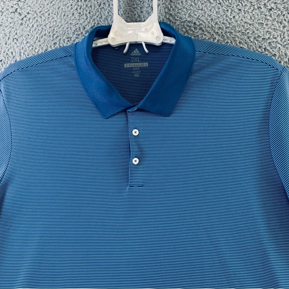 Adidas‎ Golf Polo Shirt Men's Short Sleeve Striped Blue Size 2XL